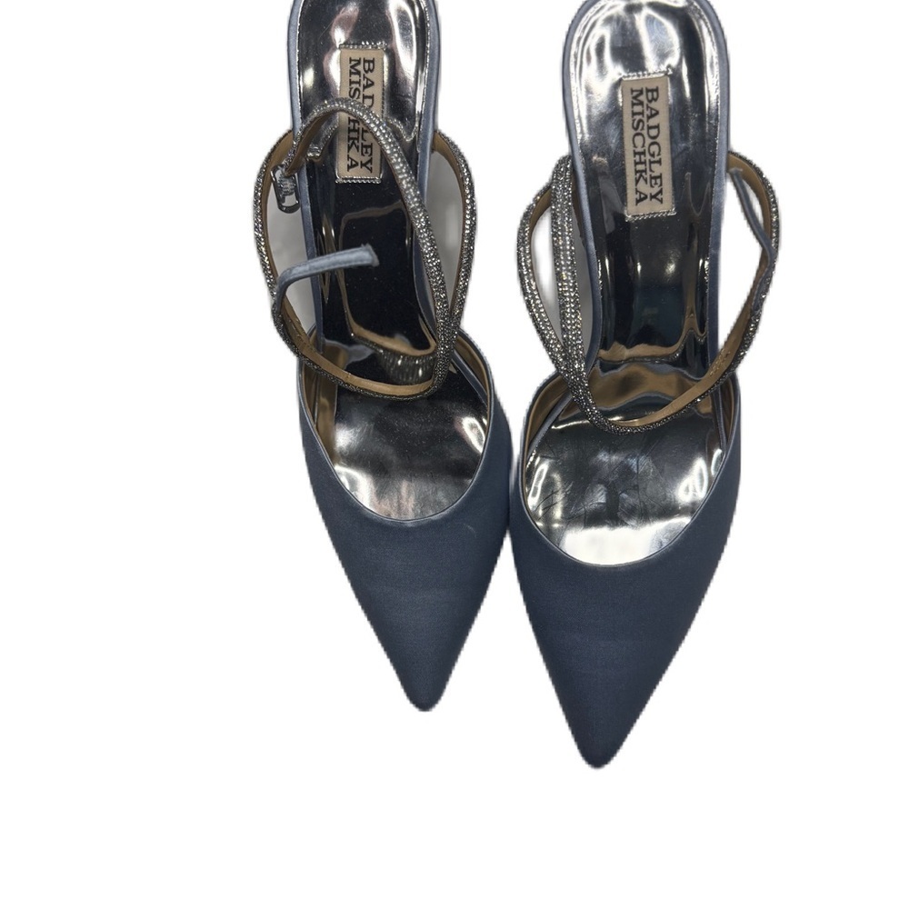 Badgley Mischka Satin Blue Heels with Silver Accents sz 11